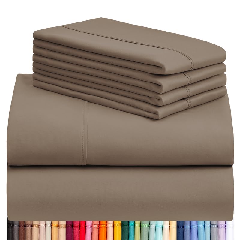 LuxClub 6 PC Queen Sheet Set, Bamboo Sheets Queen Size, Deep Pockets 18" Eco Friendly Wrinkle Free Cooling Sheets Machine Washable Hotel Bedding Silky Soft - Dark Khaki Queen