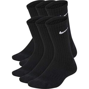 nike kids' everyday cushion crew socks (6 pairs), black/white, medium