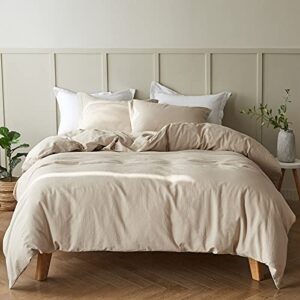 simple&opulence french linen duvet cover set - full size(78" x 86")- 3 pieces (1 comforter cover,2 pillowcases)- natural flax cotton blend-solid color breathable farmhouse bedding-linen/beige