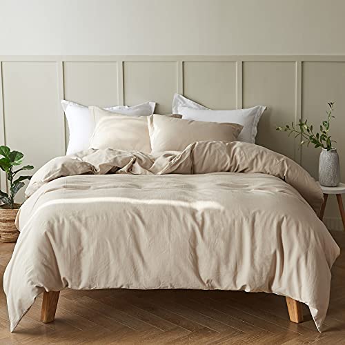 Simple&Opulence French Linen Duvet Cover Set - Full Size(78" x 86")- 3 Pieces (1 Comforter Cover,2 Pillowcases)- Natural Flax Cotton Blend-Solid Color Breathable Farmhouse Bedding-Linen/Beige