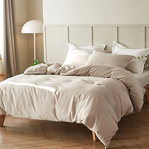 Simple&Opulence French Linen Duvet Cover Set - Full Size(78" x 86")- 3 Pieces (1 Comforter Cover,2 Pillowcases)- Natural Flax Cotton Blend-Solid Color Breathable Farmhouse Bedding-Linen/Beige