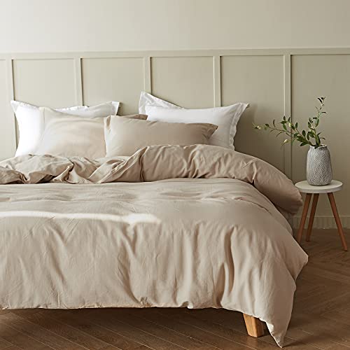 Simple&Opulence French Linen Duvet Cover Set - Full Size(78" x 86")- 3 Pieces (1 Comforter Cover,2 Pillowcases)- Natural Flax Cotton Blend-Solid Color Breathable Farmhouse Bedding-Linen/Beige