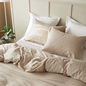 Simple&Opulence French Linen Duvet Cover Set - Full Size(78" x 86")- 3 Pieces (1 Comforter Cover,2 Pillowcases)- Natural Flax Cotton Blend-Solid Color Breathable Farmhouse Bedding-Linen/Beige