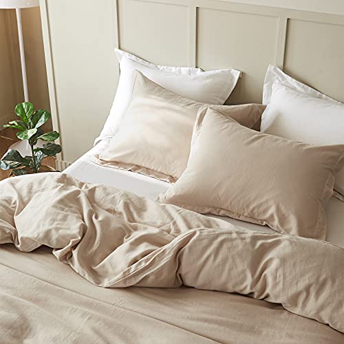 Simple&Opulence French Linen Duvet Cover Set - Full Size(78" x 86")- 3 Pieces (1 Comforter Cover,2 Pillowcases)- Natural Flax Cotton Blend-Solid Color Breathable Farmhouse Bedding-Linen/Beige