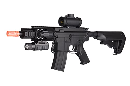 Golden Ball & DE M4 CQC Fully Automatic Electric AEG Airsoft Rifle w/Flashlight and Scope (Battery & Charger Included)