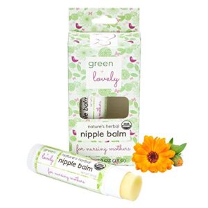 green+lovely nipple balm organic nature's herbal breastfeeding cracked nipples soother nursing crack ointment essential stick, silky calendula infused, pregnancy essential, 2 x 0.5 oz gift set