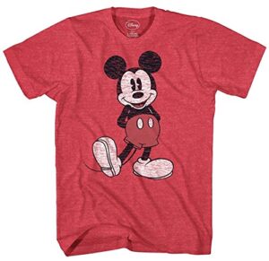disney men's full size mickey mouse distressed look t-shirt, red heather, large
