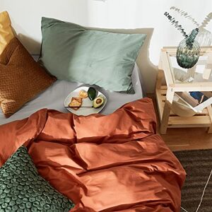 AMWAN Caramel Bedding Duvet Cover Full Queen Rust Color Comforter Cover 100% Washed Cotton Duvet Quilt Cover Brown Bedding Collection 1 Duvet Cover 2 Yellow/Green Pillowcases