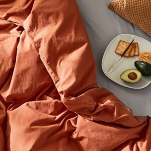 AMWAN Caramel Bedding Duvet Cover Full Queen Rust Color Comforter Cover 100% Washed Cotton Duvet Quilt Cover Brown Bedding Collection 1 Duvet Cover 2 Yellow/Green Pillowcases