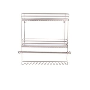 Home Details Wall Mounted Jewelry Organizer | Dimensions: 14.6"x 3.9"x 15.6" | 2 Tier Mirror | Home Organization | Great for Bracelets | Necklaces | Earrings | Mirror Based Shelf | Satin Finish
