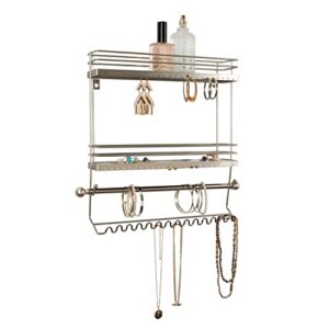 Home Details Wall Mounted Jewelry Organizer | Dimensions: 14.6"x 3.9"x 15.6" | 2 Tier Mirror | Home Organization | Great for Bracelets | Necklaces | Earrings | Mirror Based Shelf | Satin Finish