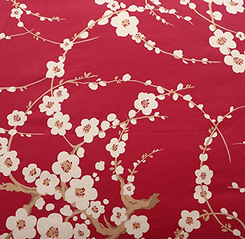 Brandream King Size Duvet Cover Set Japanese Oriental Style Cherry Floral Red Blossom Flower Branches Print Chinoiserie Bedding Pillowcases Set 800TC Egyptian Cotton Sateen Botanical Tree 3 Piece
