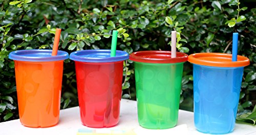 Tegion Thin Short Reusable Toddlers& Kids Silicone Straws for The First Years Take & Toss Spill Proof Straw Cup,10-14 oz Small Tumbler (Girls Color)