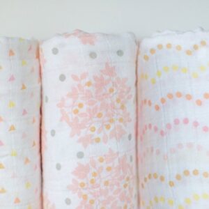 SwaddleDesigns Cotton Muslin Squares, Set of 3, 27x27 inches, Pink Heavenly Floral