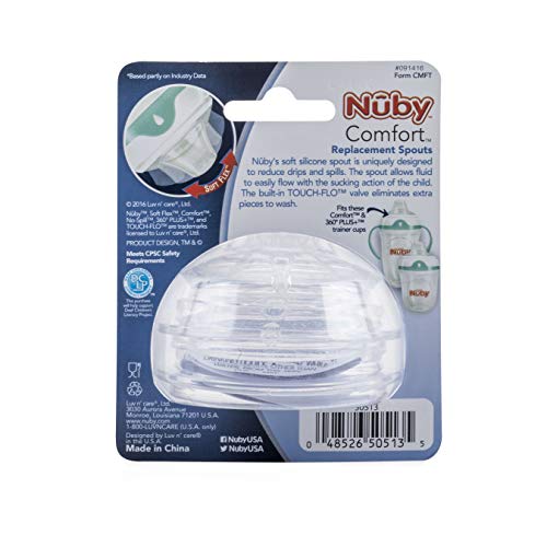 Nuby Comfort 360 Plus Bottle and Trainer Cup Replacement Spout, 2 pack