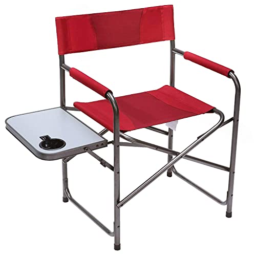 PORTAL Portable Compact Steel Frame Director’s Side Table Lightweight Oversized Chair for Outdoor Camp Fishing Picnic Lawn, Support 225lbs, Red