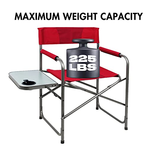 PORTAL Portable Compact Steel Frame Director’s Side Table Lightweight Oversized Chair for Outdoor Camp Fishing Picnic Lawn, Support 225lbs, Red