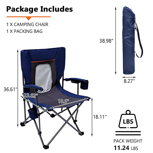 PORTAL Comfortable Portable Lawn Lightweight Foldable Outdoor Camp Chair for Adults, Supports up to 300 lbs, Blue