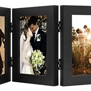 Golden State Art, 4x6 Three Picture Frame Trifold Hinged Photo Frame with 3 Openings, Desk Top Family Picture Collage, with Real Glass (4x6 Triple, Black, 1-Pack)