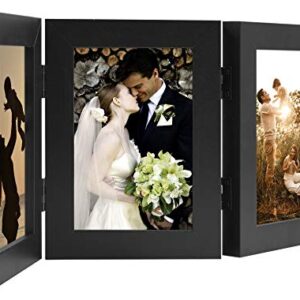 Golden State Art, 4x6 Three Picture Frame Trifold Hinged Photo Frame with 3 Openings, Desk Top Family Picture Collage, with Real Glass (4x6 Triple, Black, 1-Pack)