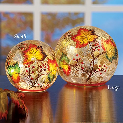 Collections Etc Lighted Fall Leaf Glass Crackle Ball