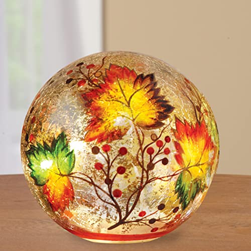 Collections Etc Lighted Fall Leaf Glass Crackle Ball