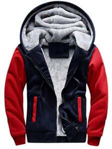 manluodanni men's casual hooed hoodies thick wool warm winter jacket coats red m