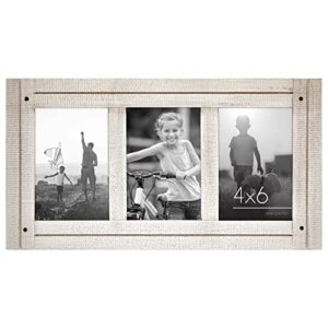 americanflat 4x6 triple picture frame in aspen white - distressed wood decorative family picture frame with polished glass, includes hanging hardware for wall, and easel for tabletop display