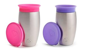 munchkin miracle stainless steel 360 sippy cup, 10 ounce, 2 pack - pink/orange
