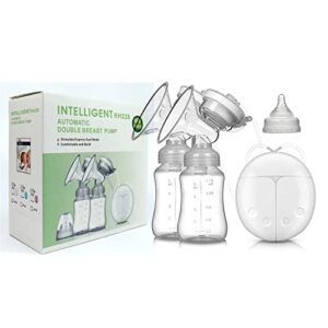 Electric Double Breast Pumps BPA-Free USB Dual Control Milk Suction and Breast Massager Baby Breastfeeding Comfortable Lightweight Postpartum Milk Pump with 150 ml Milk Storage Bottle 2 Modes 9 Speed