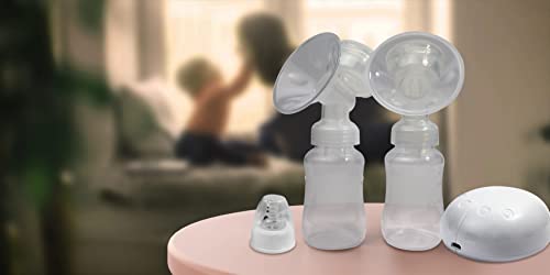 Electric Double Breast Pumps BPA-Free USB Dual Control Milk Suction and Breast Massager Baby Breastfeeding Comfortable Lightweight Postpartum Milk Pump with 150 ml Milk Storage Bottle 2 Modes 9 Speed