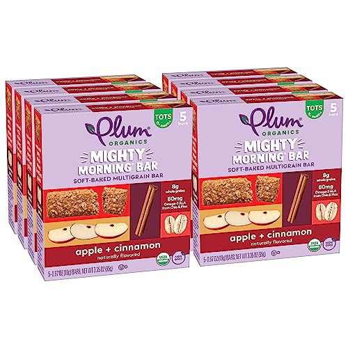 Plum Organics Snack Bars Mighty Morning Apple Cinnamon 5 Count 8 Pack Organic Snack for Kids, Toddlers, New Look, Packaging May Vary