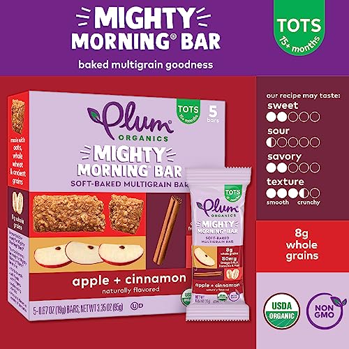 Plum Organics Snack Bars Mighty Morning Apple Cinnamon 5 Count 8 Pack Organic Snack for Kids, Toddlers, New Look, Packaging May Vary