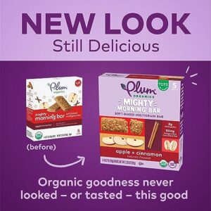 Plum Organics Snack Bars Mighty Morning Apple Cinnamon 5 Count 8 Pack Organic Snack for Kids, Toddlers, New Look, Packaging May Vary