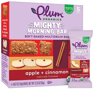 Plum Organics Snack Bars Mighty Morning Apple Cinnamon 5 Count 8 Pack Organic Snack for Kids, Toddlers, New Look, Packaging May Vary