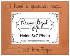 thiswear grandpa remembrance frame papa i have a guardian angel in remembrance gifts natural wood engraved 5x7 landscape picture frame wood