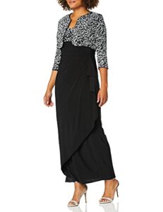 alex evenings women's empire waist dress with side ruched skirt and jacket (petite and regular sizes), black/white, 16