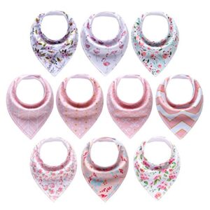 miiyoung 10-pack baby girl bandana drool bibs for drooling and teething