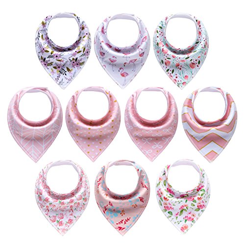 MiiYoung 10-Pack Baby Girl Bandana Drool Bibs for Drooling and Teething