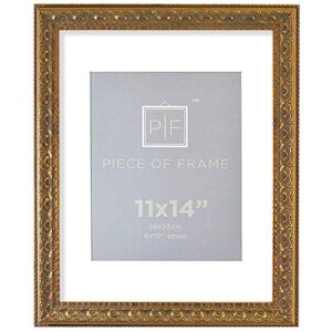 golden state art, 11x14 ornate finish photo frame with white mat for 8x10 picture & real glass, color: bronze