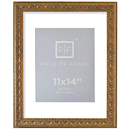 Golden State Art, 11x14 Ornate Finish Photo Frame with White Mat for 8x10 Picture & Real Glass, Color: Bronze