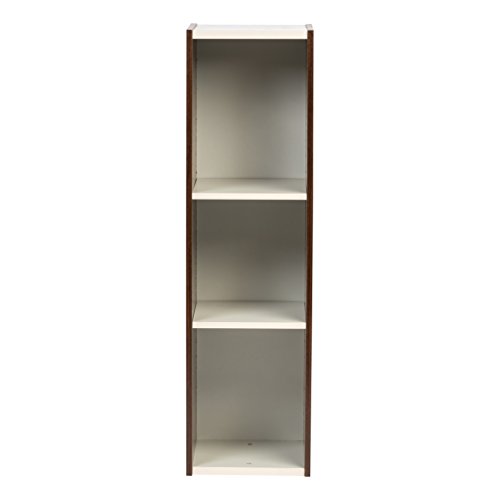 IRIS USA 3-Tier Cubby Storage Bookshelf with Adjustable Shelves, 10" Width Stackable Easy Assembly Space Saving Shelving Unit Bookcase, Walnut Brown/White