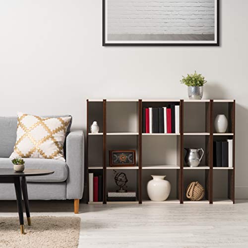 IRIS USA 3-Tier Cubby Storage Bookshelf with Adjustable Shelves, 10" Width Stackable Easy Assembly Space Saving Shelving Unit Bookcase, Walnut Brown/White