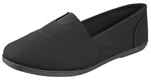 soda flat women shoes linen canvas slip on loafers memory foam gel insoles obji-s (all black, numeric_11)