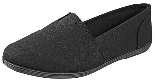 Soda Flat Women Shoes Linen Canvas Slip On Loafers Memory Foam Gel Insoles OBJI-S (All Black, Numeric_11)