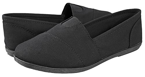 Soda Flat Women Shoes Linen Canvas Slip On Loafers Memory Foam Gel Insoles OBJI-S (All Black, Numeric_11)