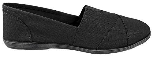 Soda Flat Women Shoes Linen Canvas Slip On Loafers Memory Foam Gel Insoles OBJI-S (All Black, Numeric_11)