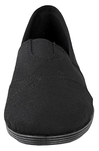 Soda Flat Women Shoes Linen Canvas Slip On Loafers Memory Foam Gel Insoles OBJI-S (All Black, Numeric_11)