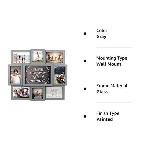 Malden International Designs Gray Cherish Every Moment 8-Opening Sentiment Dimensional Picture Frame Wall Collage