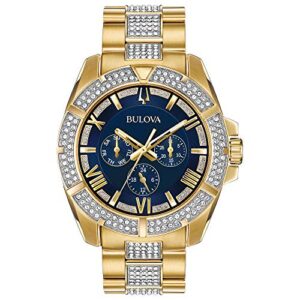 bulova men's crystals phantom gold tone stainless steel 6-hand multi-function quartz watch style: 98c128